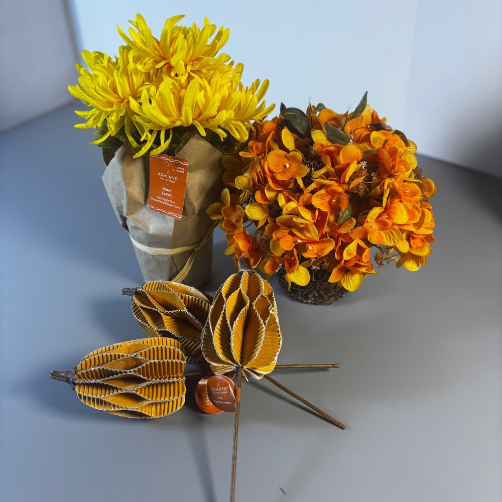 Ashland Fall Autumn Floral‎ Arrangement Yellow Mum Orange Flower Decor NWT